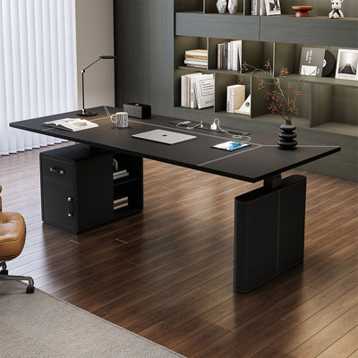 Bureau rectangulaire en bois manufacturé noir avec 1 tiroir Barenia