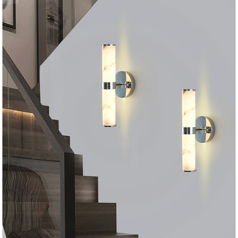 Ensemble de 2 appliques murales transitionnelles modernes avec abat-jour cylindriques en faux chrome, Chrome