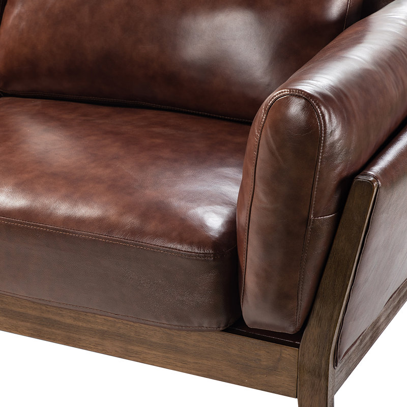 Canapé à accoudoirs évasés en cuir véritable 74 po Bratislava, Cuir véritable cerise