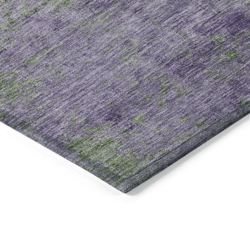 3' X 5' Purple And Green Abstract Washable Indoor Outdoor Area Rug