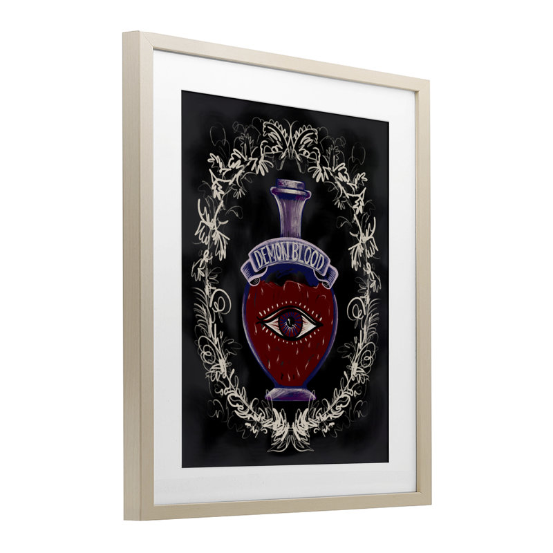 Reproduction sous verre Demon, H 16 po x l 13 po, Cadre de récolte en pin