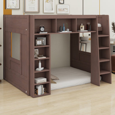 Functional Loft Bed With Ample Wooden Storage Shelves