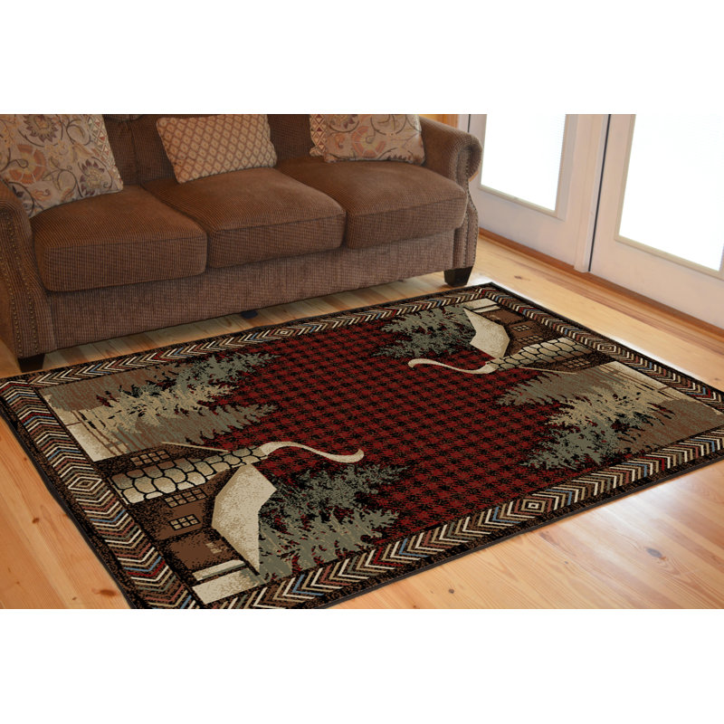 Tapis rouge tissé à la machine Hinds, Rectangle 5 pi 3 po x 7 pi 3 po