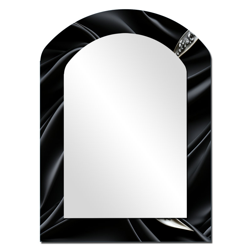 Roreti Deep Black Silver Elegance - miroir mural abstrait en arc, miroir décoratif asymétrique noir, impression d'art en métal