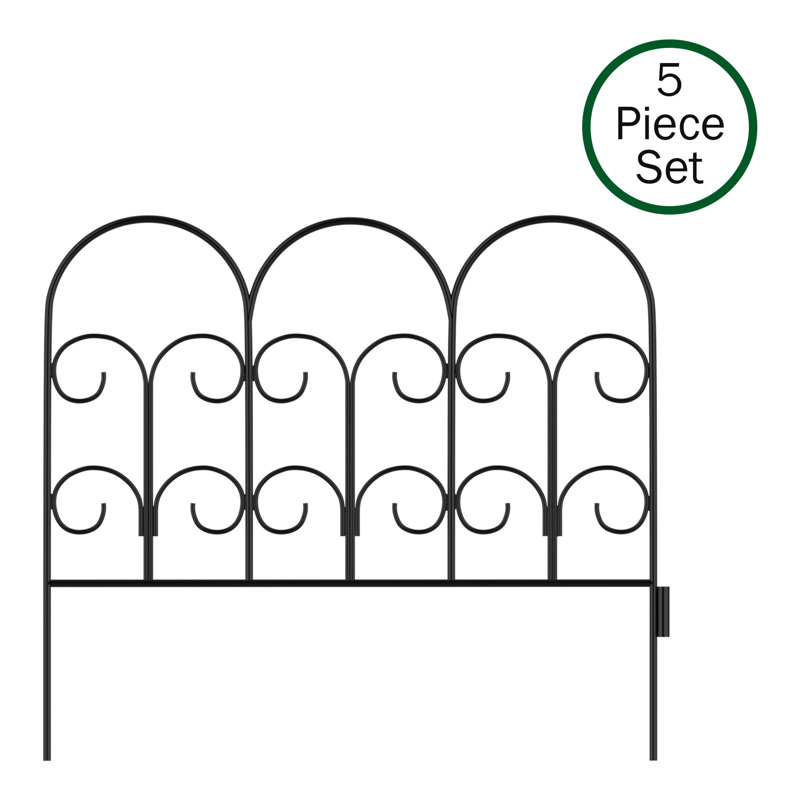 Pure Garden Metal Garden Fencing- 5 Outdoor Interlocking Panels for Landscaping- Edging