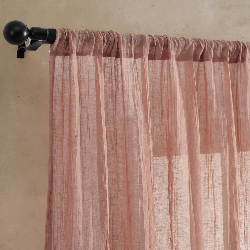 Rust Semi-Sheer Polyester Linen Window Curtain Panels, 50'' W