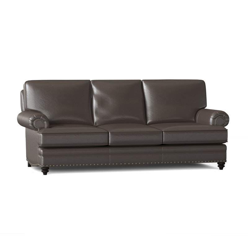 Carrado Leather Sofa, Gunmetal, Cobblestone, Rio Mineral Genuine Leather