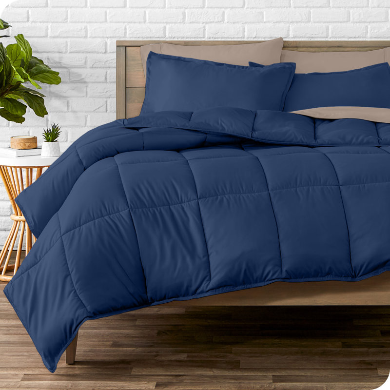 Microfiber Bed-In-A-Bag, Dark Blue/Taupe, California King Comforter + 6 Additional Pieces