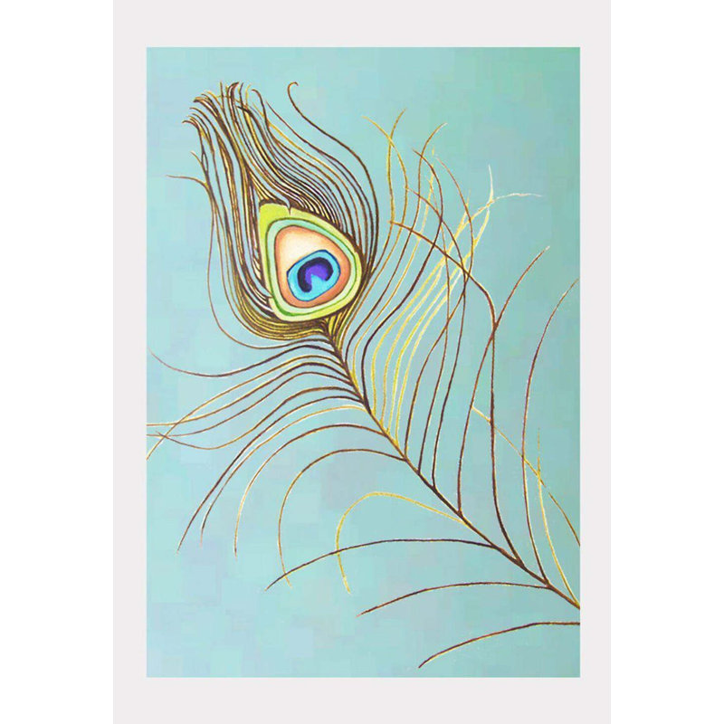 Peacock Feather On Aqua Print, 19" H x 13" W