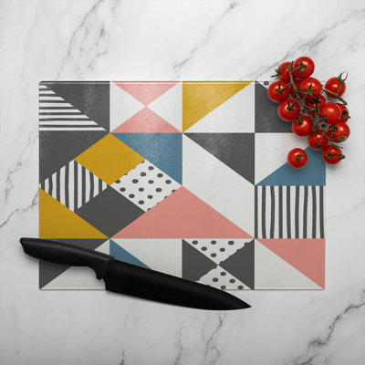 Coloured Geometric Pattern Glass Chopping Board