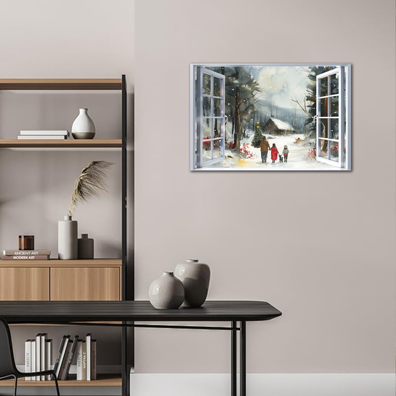 Grande décoration de Noël Fahey - Winter Wonderland, reproduction d'art sur toile encadrée scène d'hiver, paysage de neige, peinture sur toile pour salon 28 po x 40 po