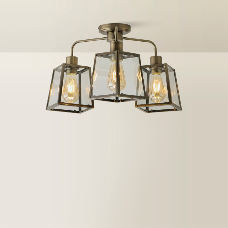 Aniva Glass Semi Flush Mount, Antique Brass