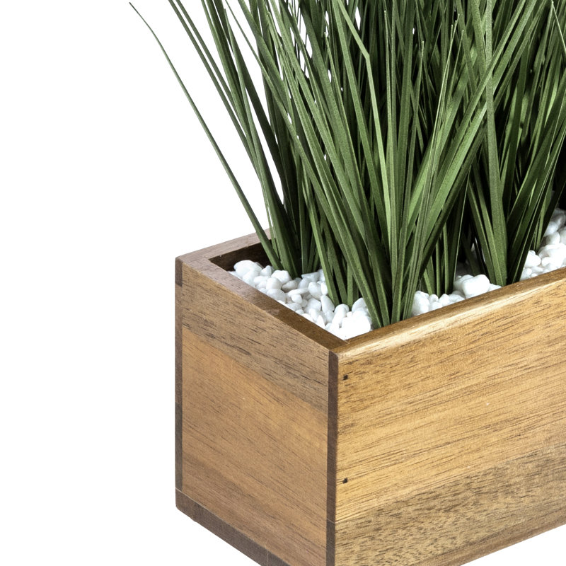 Herbes vertes artificielles en pot d'acacia