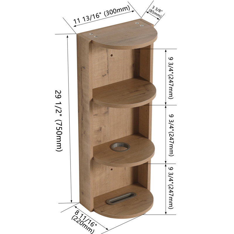 12" Bathroom Wall-Mounted Storage Rack, Float Mounting Design,(KD-Packing), Imitative Oak