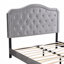 Grand lit, capitonné à boutons capitonnés avec courbe - Support en lattes de bois massif - Velours gris clair - Avec lit plateforme à DEL