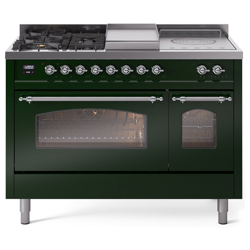 ILVE Nostalgie II 48 Dual Fuel Range, Emerald Green/Chrome, Liquid Propane