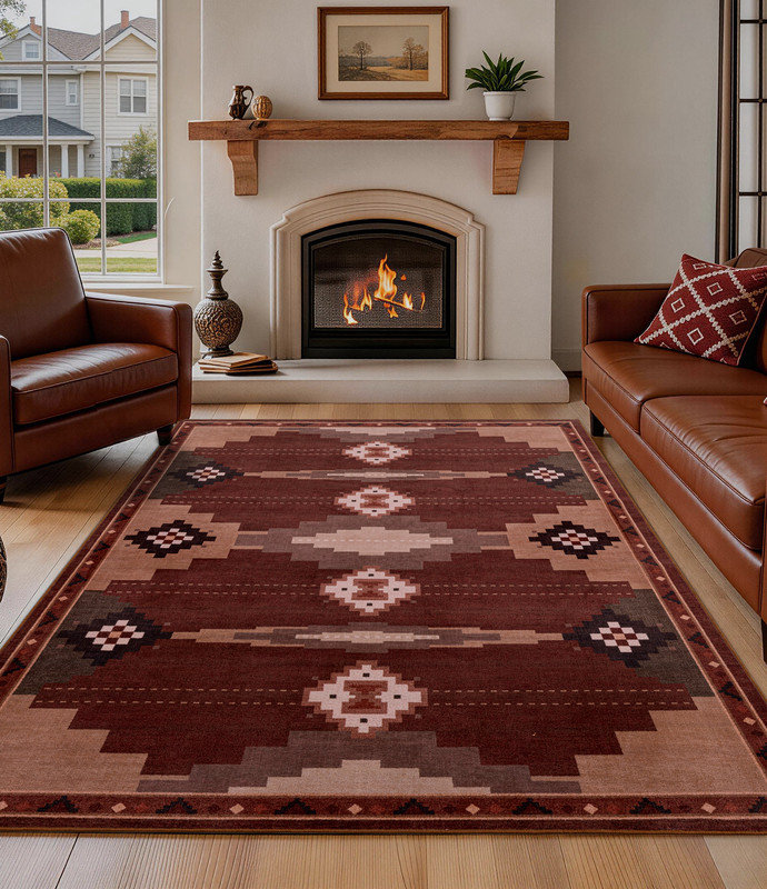 Tapis géométrique lavable à la machine avec envers antidérapant Southwestern, Rectangle 6 pi x 9 pi