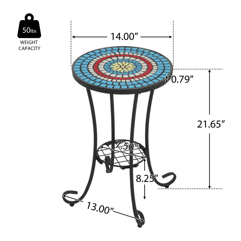 Patio Side Table with Shelf,Blue+Black