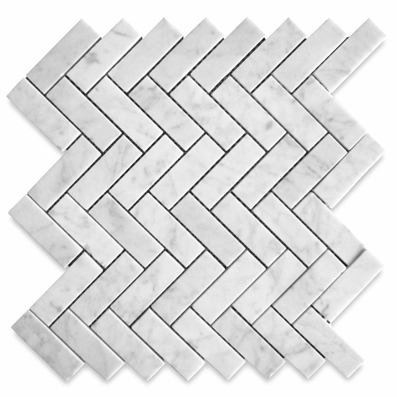 13" x 12" Marble Herringbone Mosaic Wall & Floor Tile, White/Gray