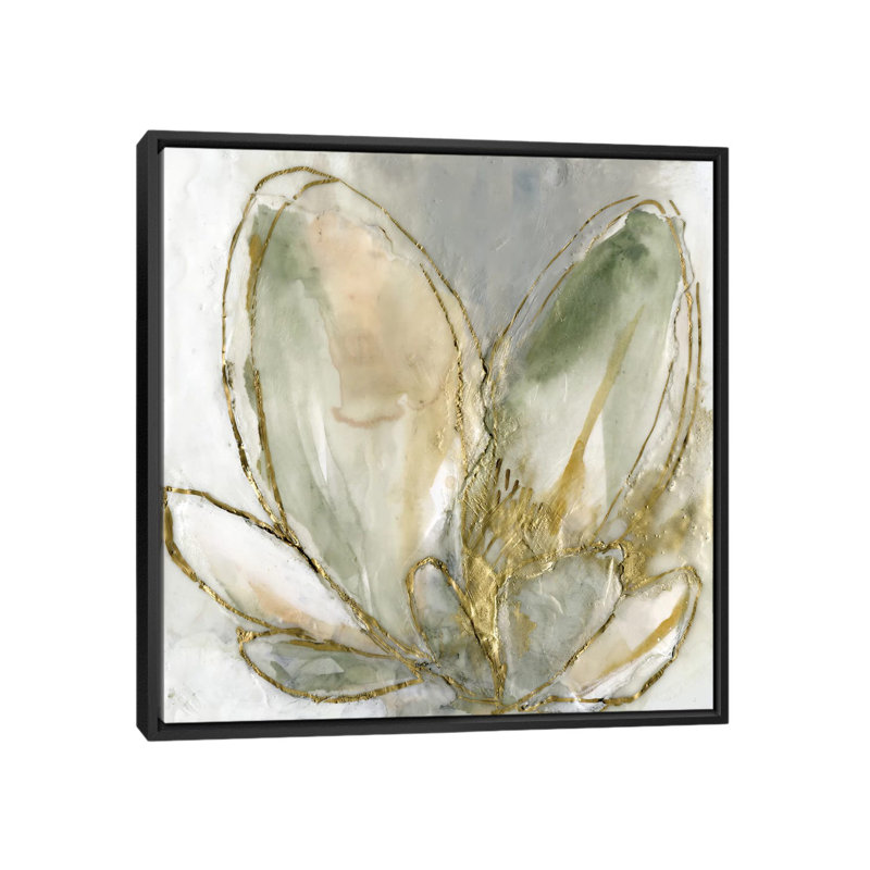 " Blooming Gold I " by Jennifer Goldberger, 26" H x 26" W x 1.5" D, Black Framed Canvas