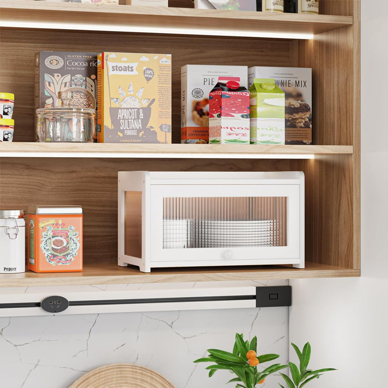 Bamboo Bread Bins for Kitchen, Wooden Bread Box Storage Container Box