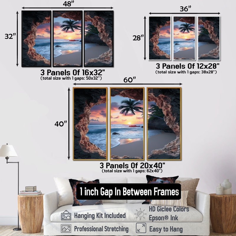 Riegel - Ensemble d'art mural coucher de soleil, Cadre flottant noir, H 28 po x l 36 po x P 1 po