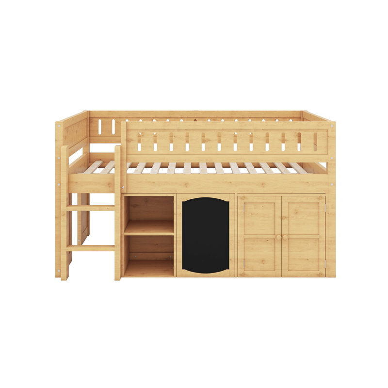 Lit mezzanine double avec armoire de rangement, Naturel
