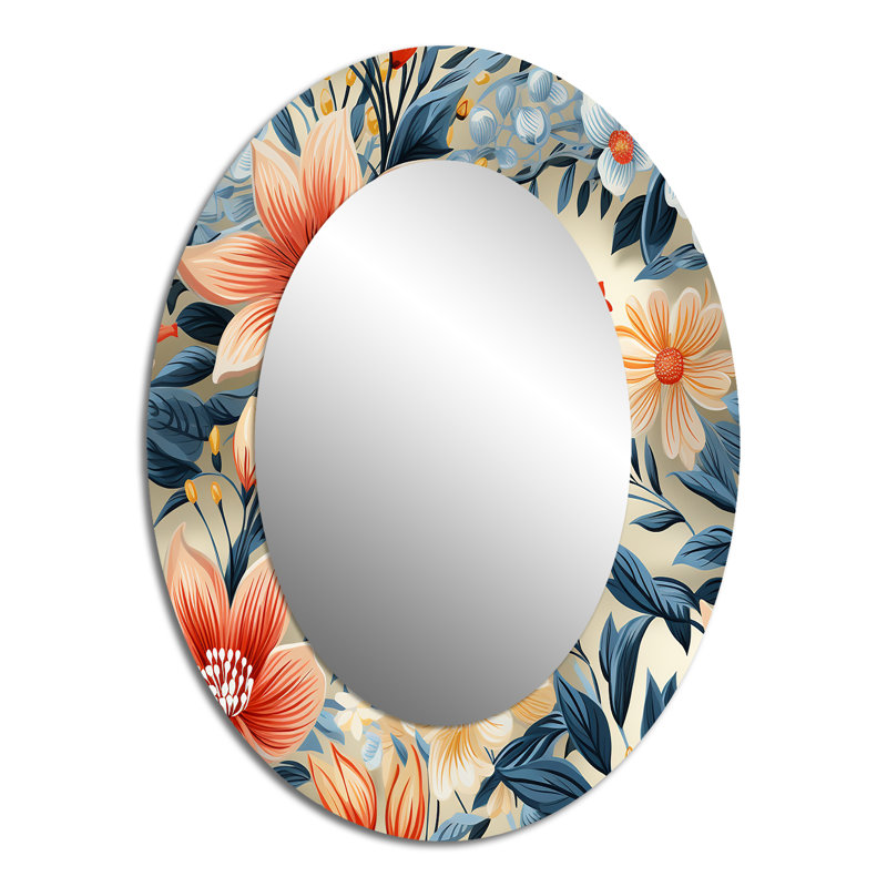Tefft - Miroir mural ovale traditionnel bleu, H 40 po x l 30 po