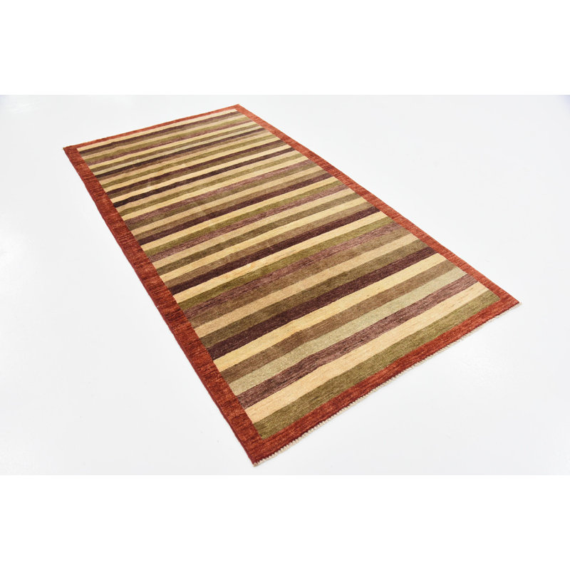 Tapis de zone en laine brun/vert 3 pi 4 po x 6 pi en laine one-of-kind-noué la main Nash