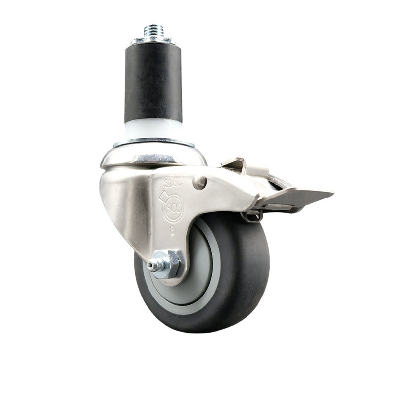 Thermoplastic Rubber Swivel Stem Caster Lock Brake, 3" H x 3" W