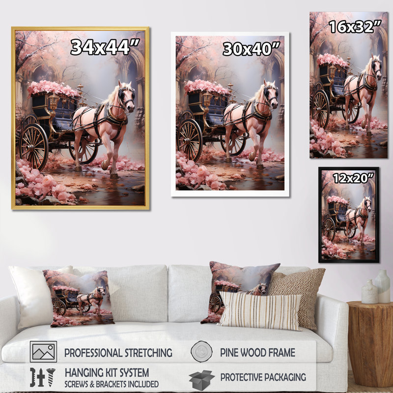 «Romantic Wedding Cart Journey I», reproduction sur toile, Cadre naturel flottant, H 20 po x l 12 po x P 1 po