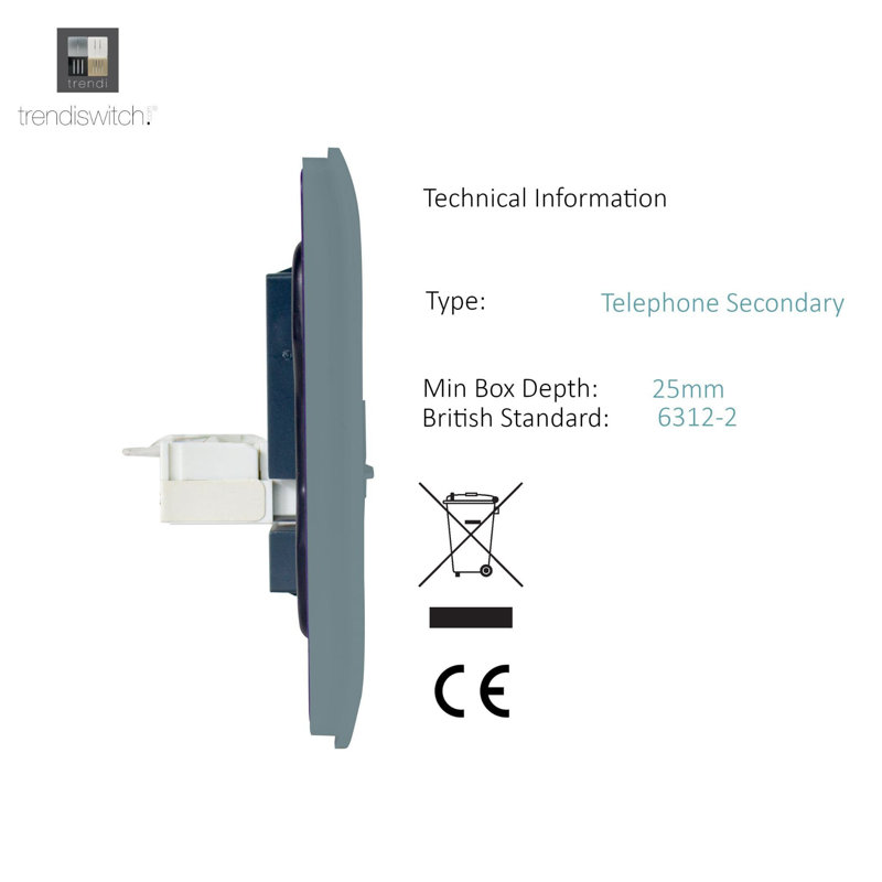 Trendi Switch 2 Gang RJ45 Cat 5e PC Ethernet & Telephone Sockets, Cool Grey