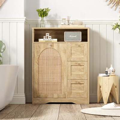 Armoire de rangement en rotin naturel avec 3 tiroirs