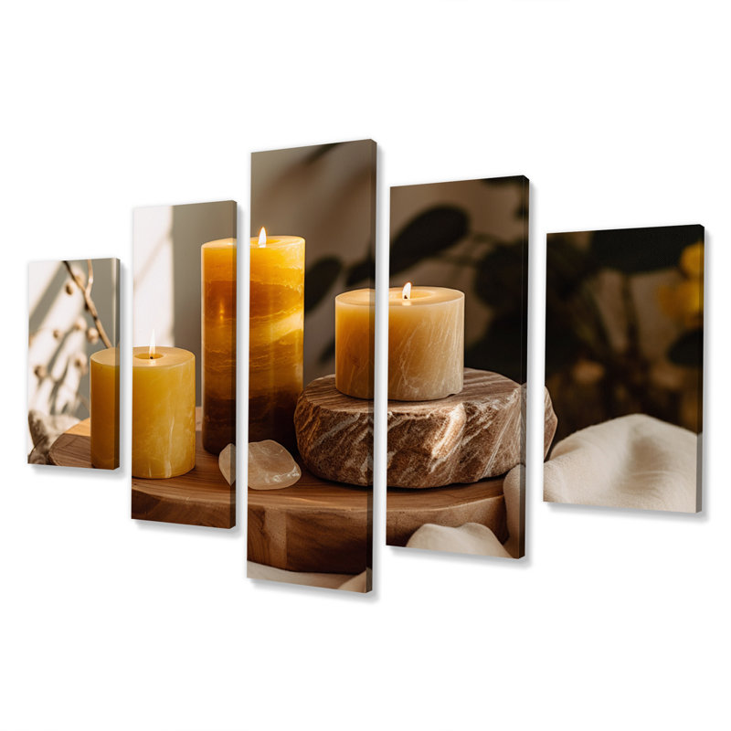 Spa Candels Zen Harmony - Art mural sur toile en pierre spirituelle - 5 panneaux