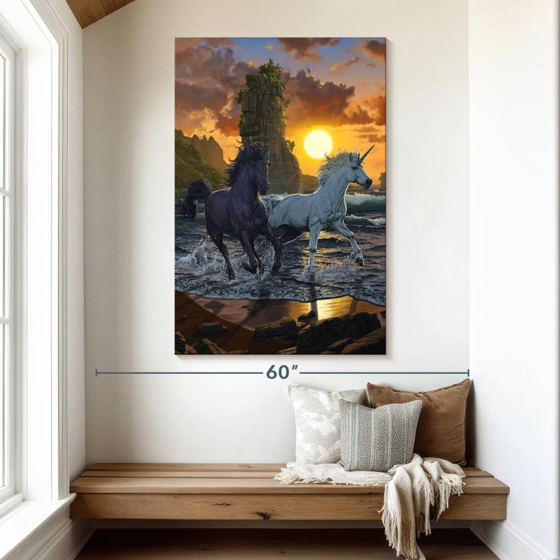 Brampt Unicorns In Sunset, 51" H x 34" W