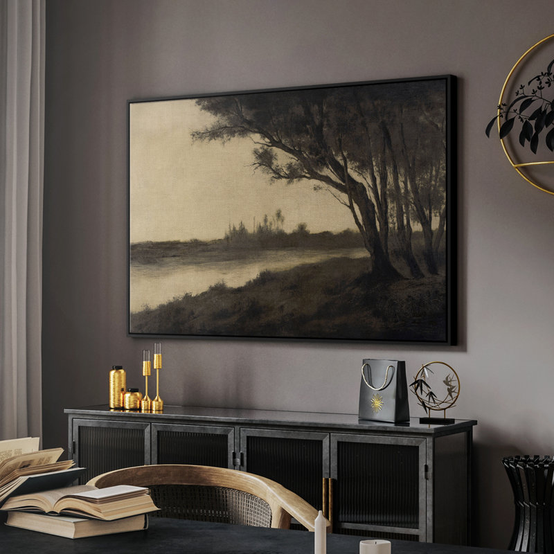 Paysage rétro - DCLxx III, Toile avec cadre flottant noir, H 27 po x l 41 po x P 1,5 po