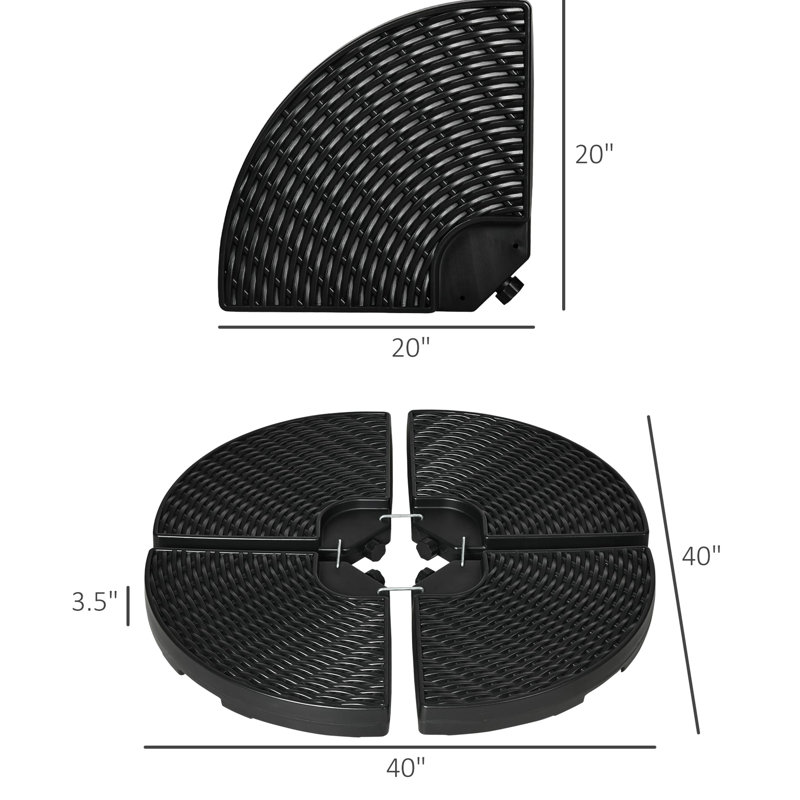 Poids de base de parasol d'extérieur - 4, jusqu'à 150 lb, noir, option de remplissage eau / sable, style similaire, lb toutes saisons Chargement, 4, remplissable, texture, utilisation