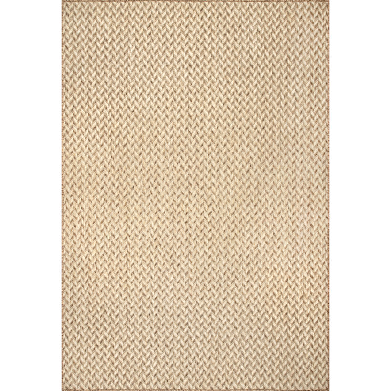 Malaya Herringbone Power Loom Indoor/Outdoor Rug, Rectangle 10' x 13', Brown/Tan