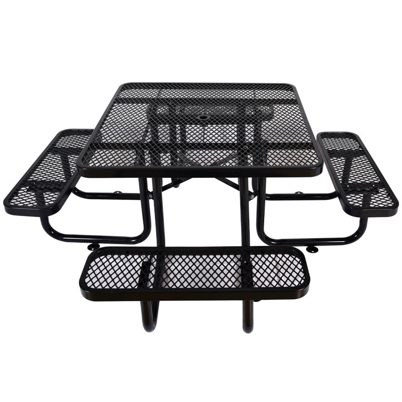 Square outdoor steel picnic table, Noir