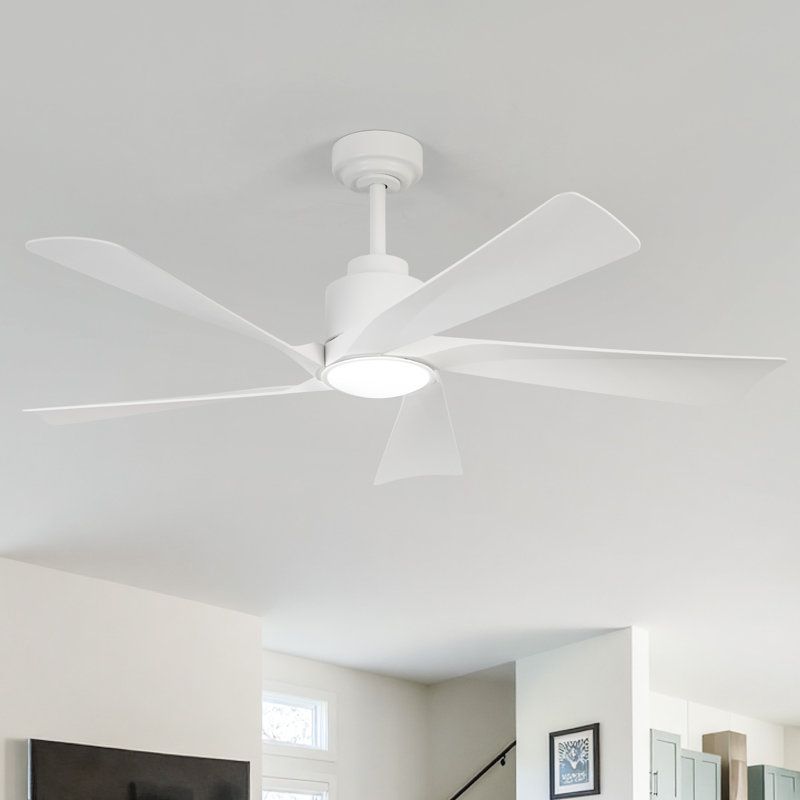Ventilateur de plafond d'intérieur à pales en ABS 52 po avec éclairage à DEL à intensité variable Karlena, télécommande, 3CCT, 6 vitesses, moteur CC réversible silencieux