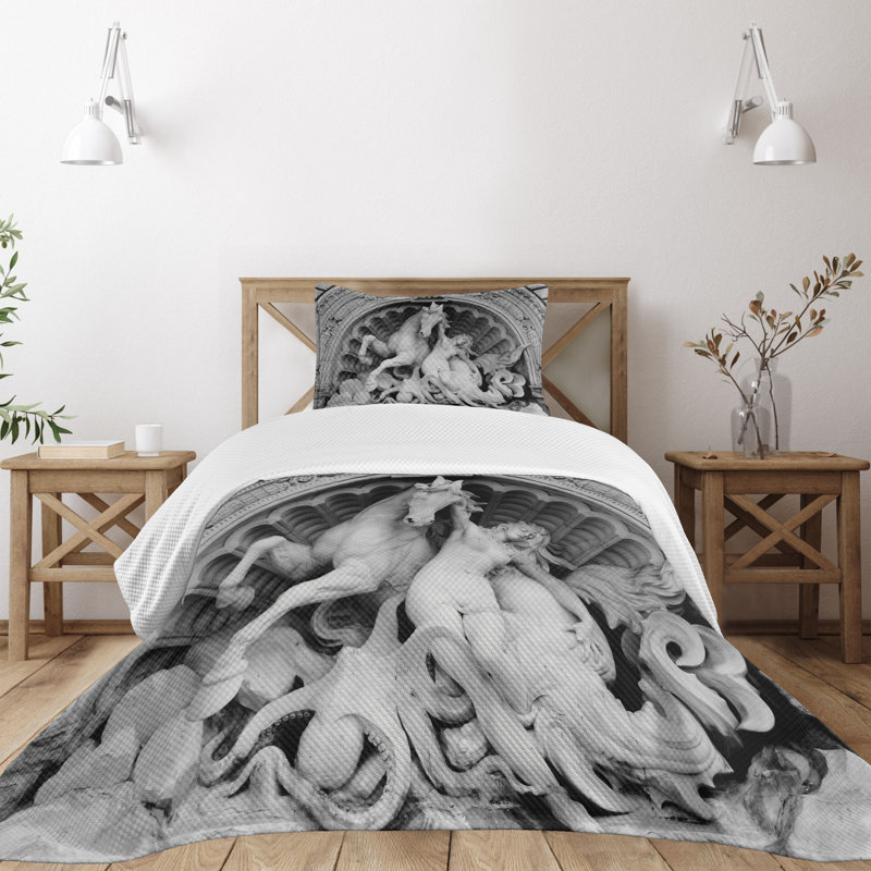 Ambesonne Grey Bedspread, Twin Bedspread + 1 Standard Sham