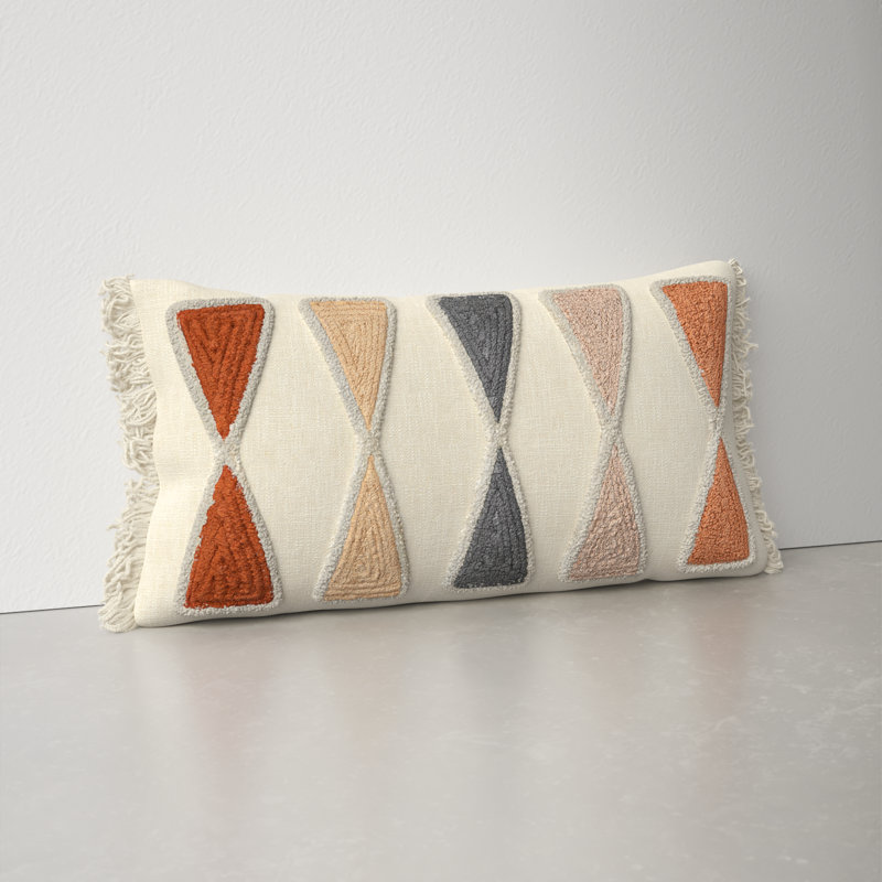 Beto Geometric Rectangular Lumbar Pillow, Beige/Blue/Orange