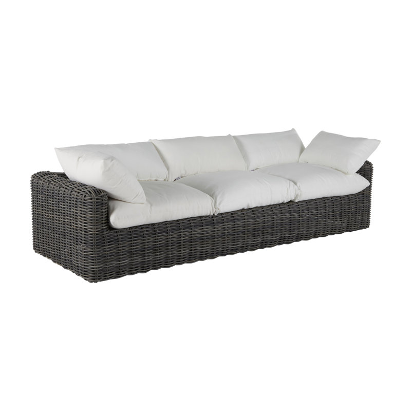 Montecito Woven Sofa - Raffia, Dove Sunbrella® Linen, No Welt, Raffia