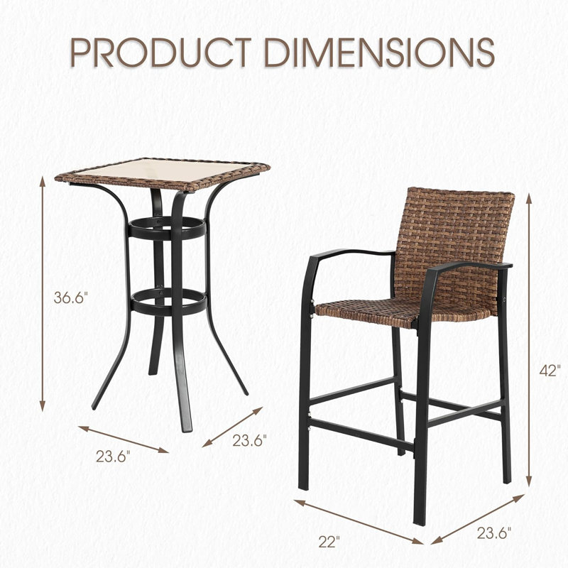 Outdoor 3-piece Bar Set With Bar Height Table
