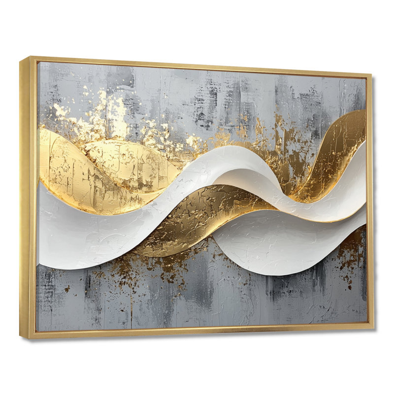 Amick V - Abstract Large Wall Art, 34" H x 44" W, Floater Framed, Gold