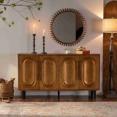 59.84" 4-Door Sideboard Buffet Cabinet - Solid Wood & MDF Arched Door Storage Console Table For Dining Room/Living Room