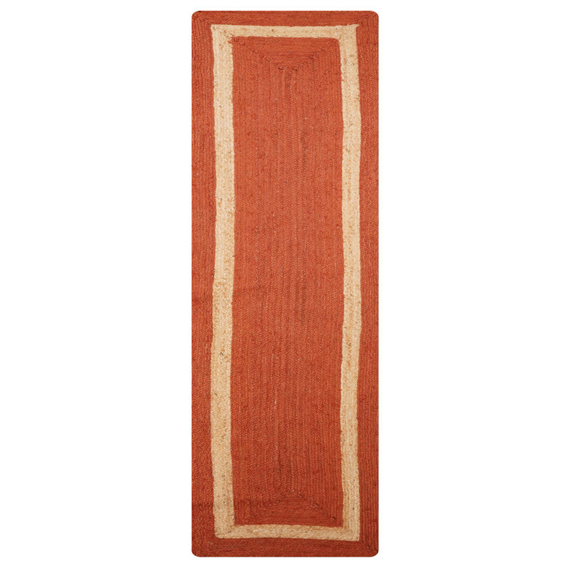 Wiedman Hand Woven Jute Eco-Friendly Solid Area Rugs - Runner, Orange Color, Contemporary Modern Design, Low Pile, Natural Fiber, Outdoor Indoor Handmade Area Rugs for Living Room, Bed Room