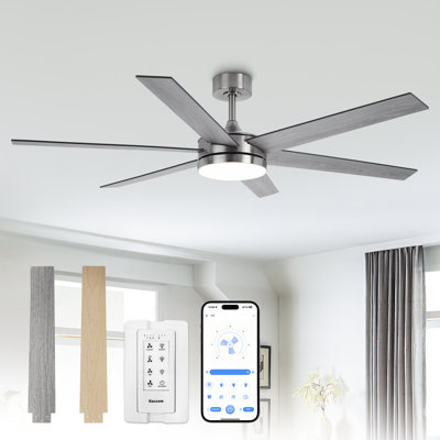 Grand ventilateur de plafond moderne intelligent de 60 po avec lumières DEL 3CCT à intensité variable, moteur CC réversible à 6 vitesses, minuterie, télécommande et contrôle d'apps