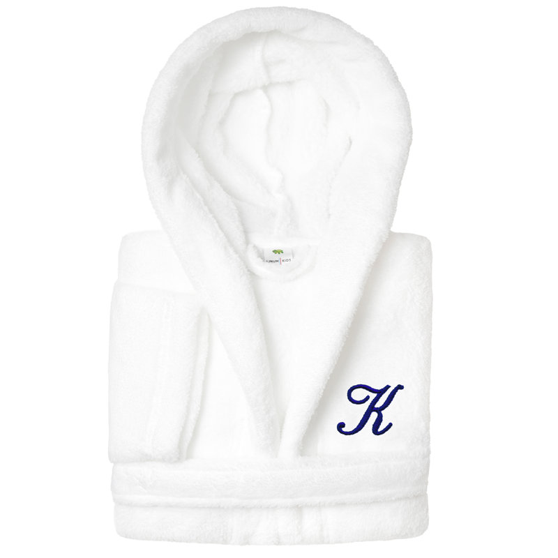 Peignoir en molleton mi-mollet personnalisé pour enfants avec poches et capuche, S, K