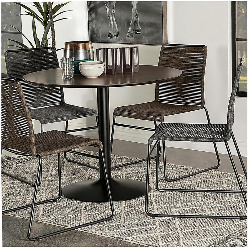 Brown and Black Round Dining Table